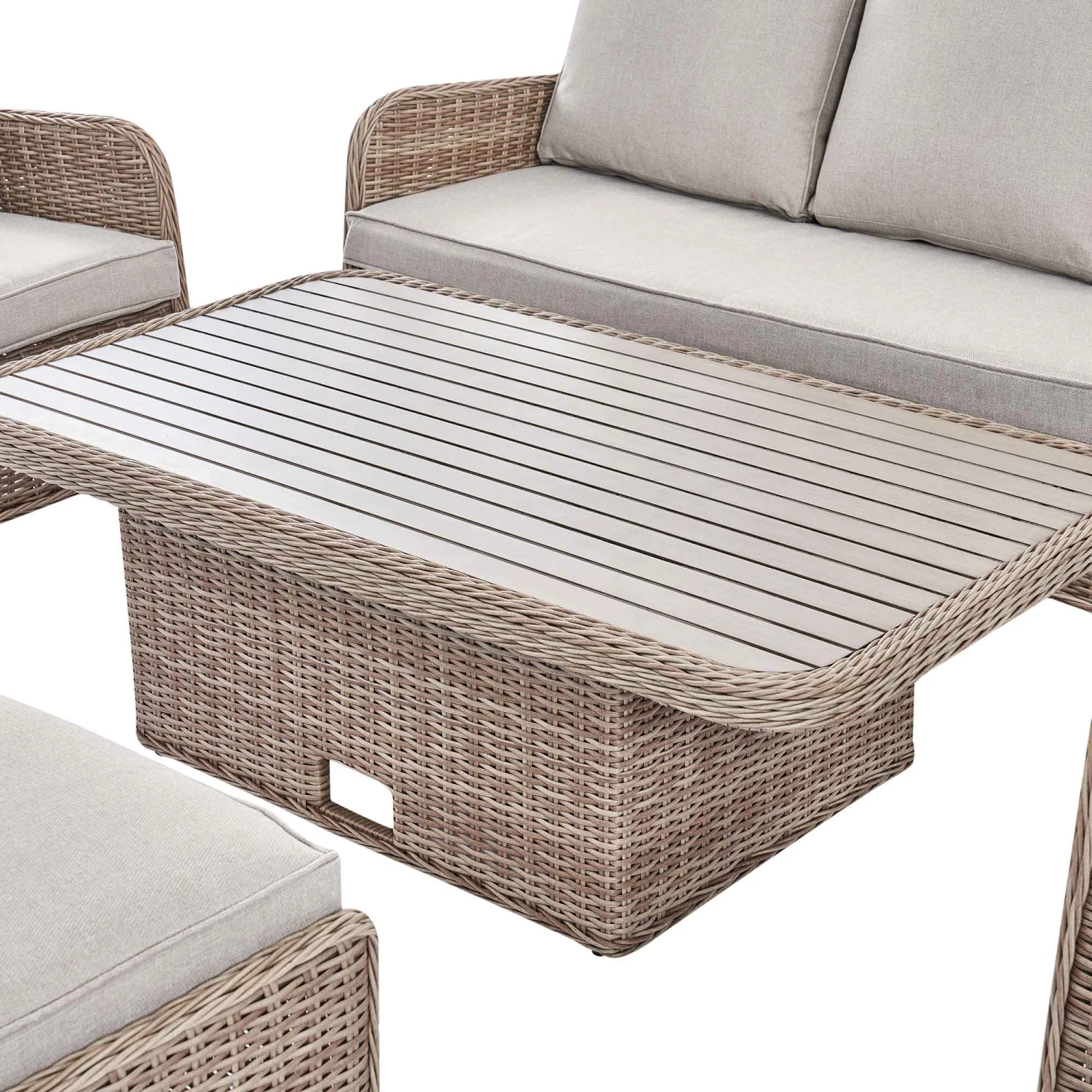 Hampshire Natural Round Wicker Rattan 7-Seater Sofa Set β Height-Adjustable Rising Table & Beige Cushions 15 Hampshire Natural Round Wicker Rattan 7-Seater Sofa Set β Height-Adjustable Rising Table & Beige Cushions - Image 15