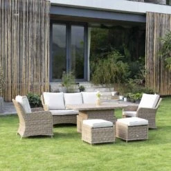 Hampshire Natural Round Wicker Rattan 7-Seater Sofa Set β Height-Adjustable Rising Table & Beige Cushions 20 Hampshire Natural Round Wicker Rattan 7-Seater Sofa Set β Height-Adjustable Rising Table & Beige Cushions -Daals Store OD SF 266 NAT SET scene2