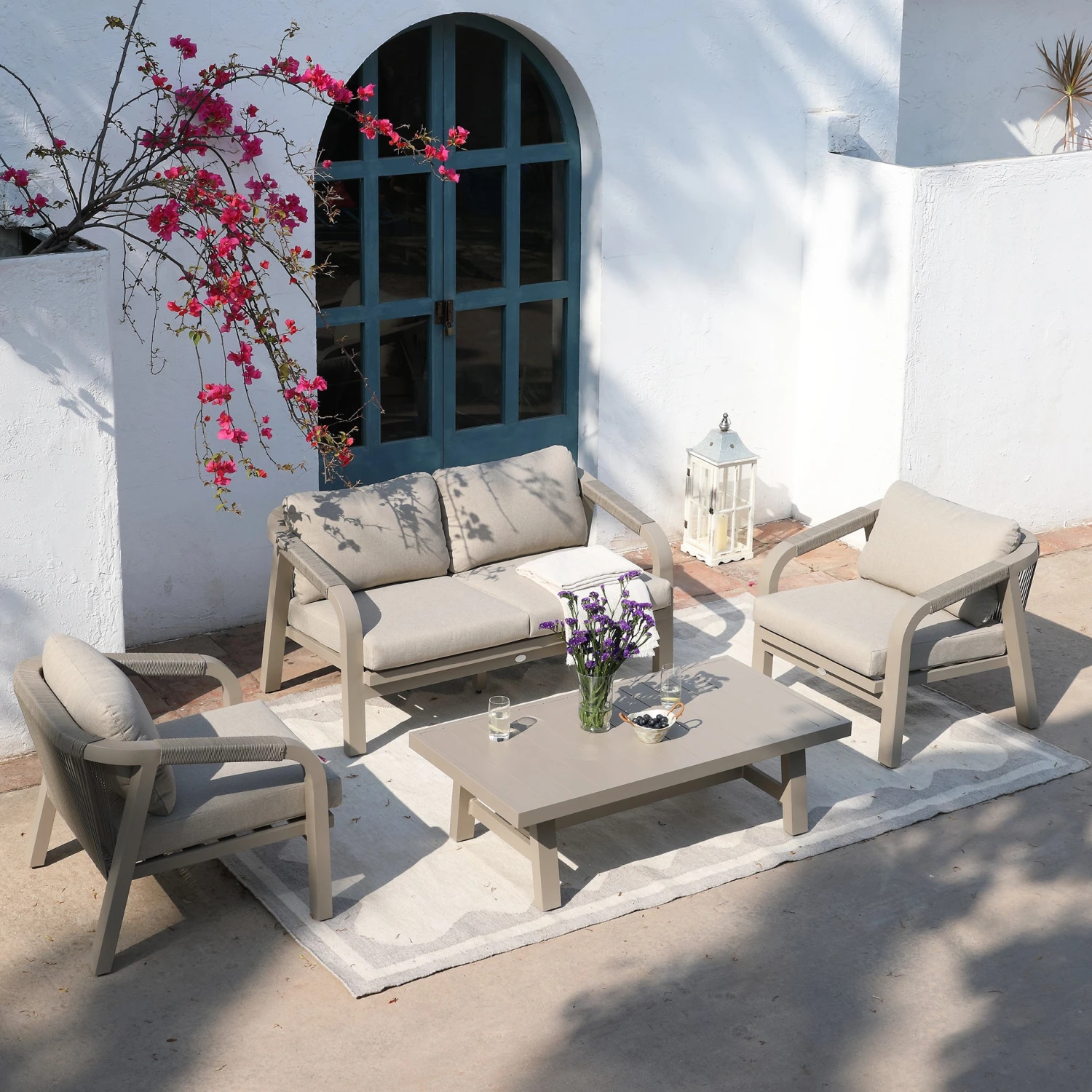 Manresa Rope 5-Seater Sofa Set, Taupe And Beige 2 Manresa Rope 5-Seater Sofa Set, Taupe And Beige - Image 2