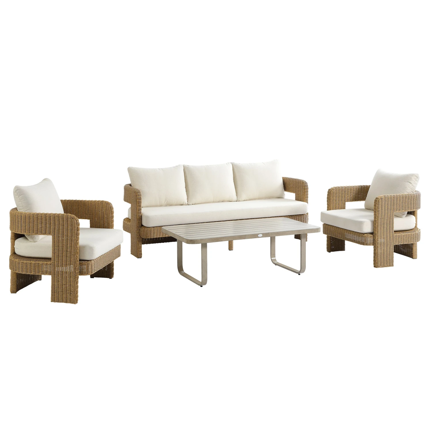 Stanford Natural Round Wicker 5-Seater Outdoor Sofa Set β Curved Sculptural Garden Lounge Set with Light Beige Cushions 2 Stanford Natural Round Wicker 5-Seater Outdoor Sofa Set β Curved Sculptural Garden Lounge Set with Light Beige Cushions - Image 2