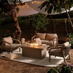 Manresa Rope 5-Seater Firepit Sofa Set in Taupe and Beige β Luxury Aluminium Garden Lounge Suite