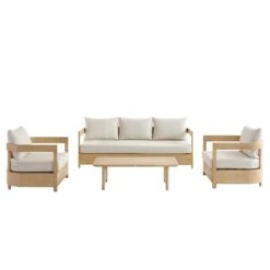 Stanford Outdoor 5-Seater Sofa Set, Natural With Beige Boucle Fabric -Daals Store OD SF 4209 NAT BEIGE SET WB2