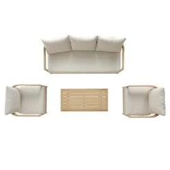Stanford Outdoor 5-Seater Sofa Set, Natural With Beige Boucle Fabric -Daals Store OD SF 4209 NAT BEIGE SET WB4