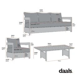 Stanford Taupe Aluminum 5-Seater Outdoor Sofa Set – Light Taupe Fabric Mid-Century Modern Garden Lounge -Daals Store OD SF 4209 SET CHART