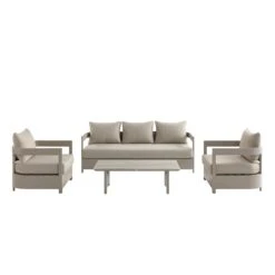 Stanford Taupe Aluminum 5-Seater Outdoor Sofa Set – Light Taupe Fabric Mid-Century Modern Garden Lounge