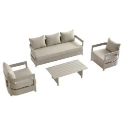 Stanford Taupe Aluminum 5-Seater Outdoor Sofa Set – Light Taupe Fabric Mid-Century Modern Garden Lounge -Daals Store OD SF 4209 TAU TAU SET WB3