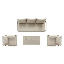 Stanford Taupe Aluminum 5-Seater Outdoor Sofa Set – Light Taupe Fabric Mid-Century Modern Garden Lounge -Daals Store OD SF 4209 TAU TAU SET WB4