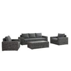 Bellagio Round Wicker Sofa Set With Coffee Table, Dark Grey