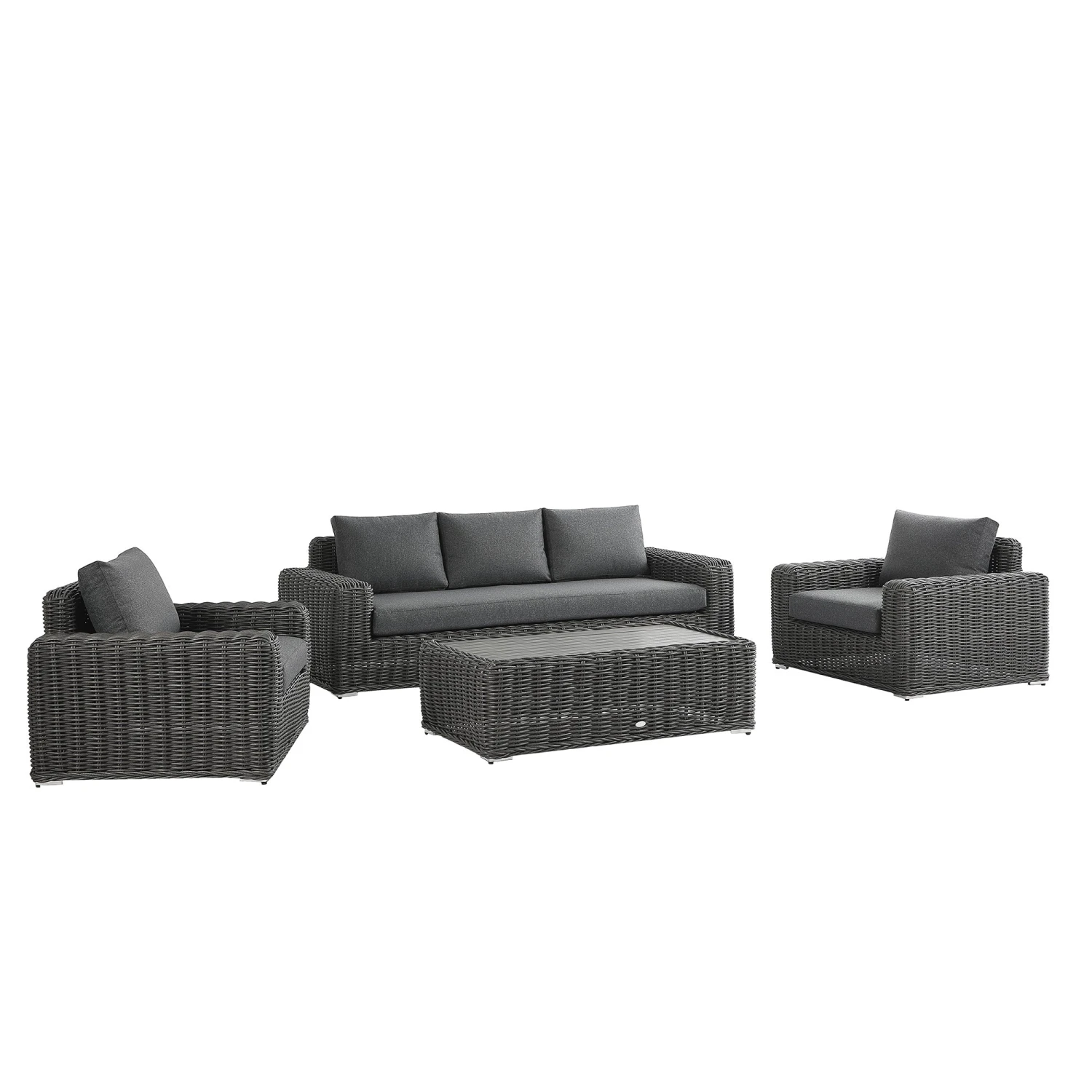 Bellagio Round Wicker Sofa Set With Coffee Table, Dark Grey 1 Bellagio Round Wicker Sofa Set With Coffee Table, Dark Grey