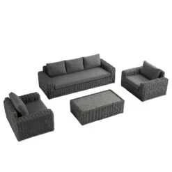 Bellagio Round Wicker Sofa Set With Coffee Table, Dark Grey 12 Bellagio Round Wicker Sofa Set With Coffee Table, Dark Grey -Daals Store OD SF 450 DARKGREY SET WB3
