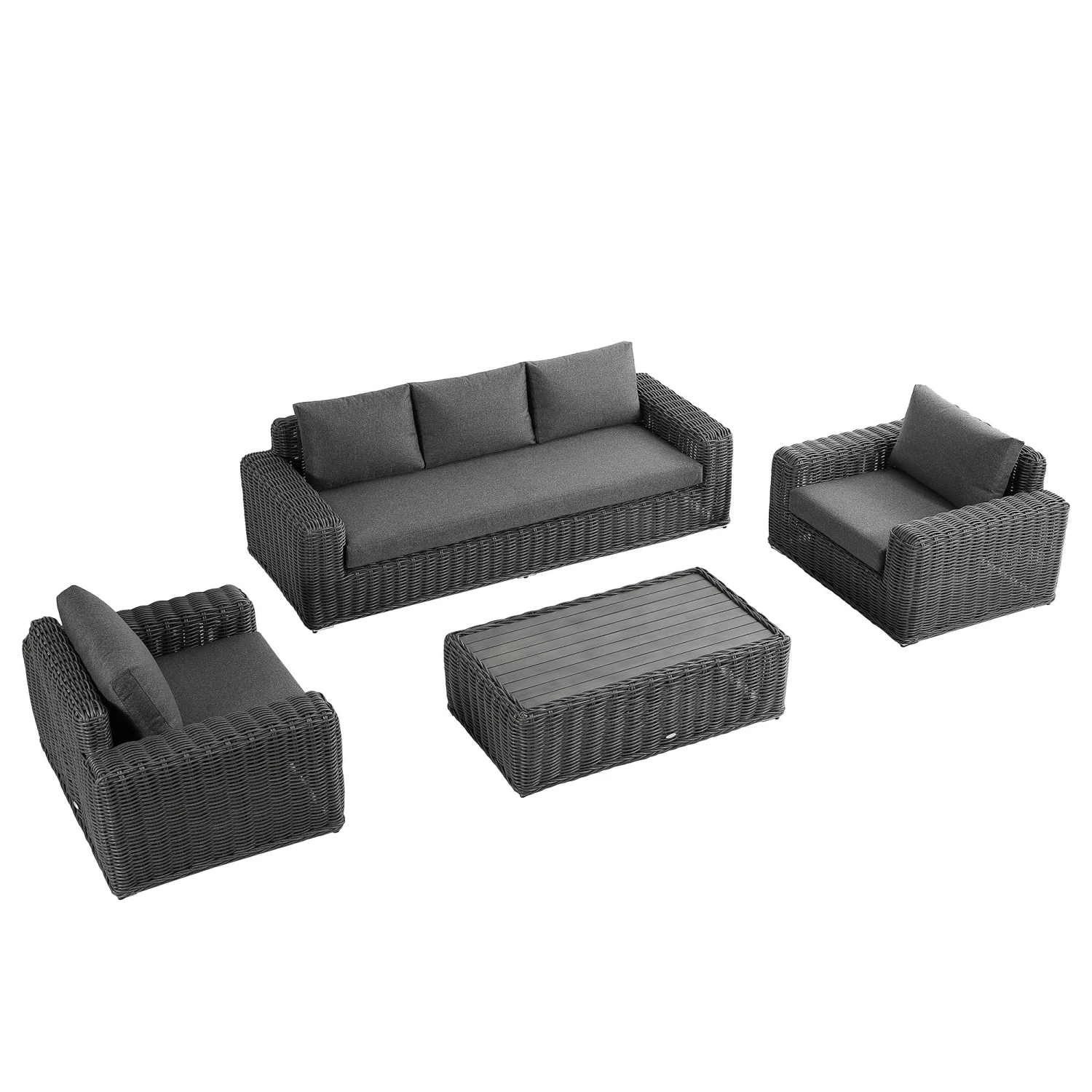 Bellagio Round Wicker Sofa Set With Coffee Table, Dark Grey 4 Bellagio Round Wicker Sofa Set With Coffee Table, Dark Grey - Image 4