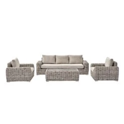 Bellagio Round Wicker Sofa Set With Coffee Table, Light Grey -Daals Store OD SF 450 LGREY SET WB1