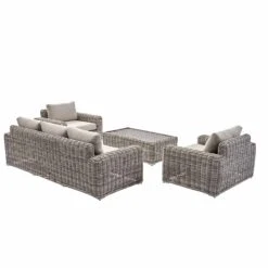 Bellagio Round Wicker Sofa Set With Coffee Table, Light Grey -Daals Store OD SF 450 LGREY SET WB4