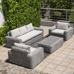 Bellagio Round Wicker Sofa Set With Coffee Table, Light Grey -Daals Store OD SF 450 LGREY SET scene2