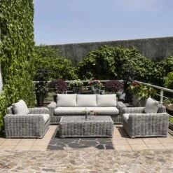 Bellagio Round Wicker Sofa Set With Coffee Table, Light Grey -Daals Store OD SF 450 LGREY SET scene3