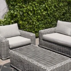Bellagio Round Wicker Sofa Set With Coffee Table, Light Grey -Daals Store OD SF 450 LGREY SET scene4