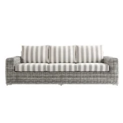 Bellagio Light Grey Round Wicker 4-Piece Sofa Set with Taupe Striped Cushions -Daals Store OD SF 450 LGREY TAUPESTRIPE SET WB5