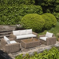 Bellagio Round Wicker Sofa Set With Coffee Table, Natural