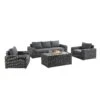 Bellagio Round Wicker Sofa Set With Firepit Coffee Table, Dark Grey
