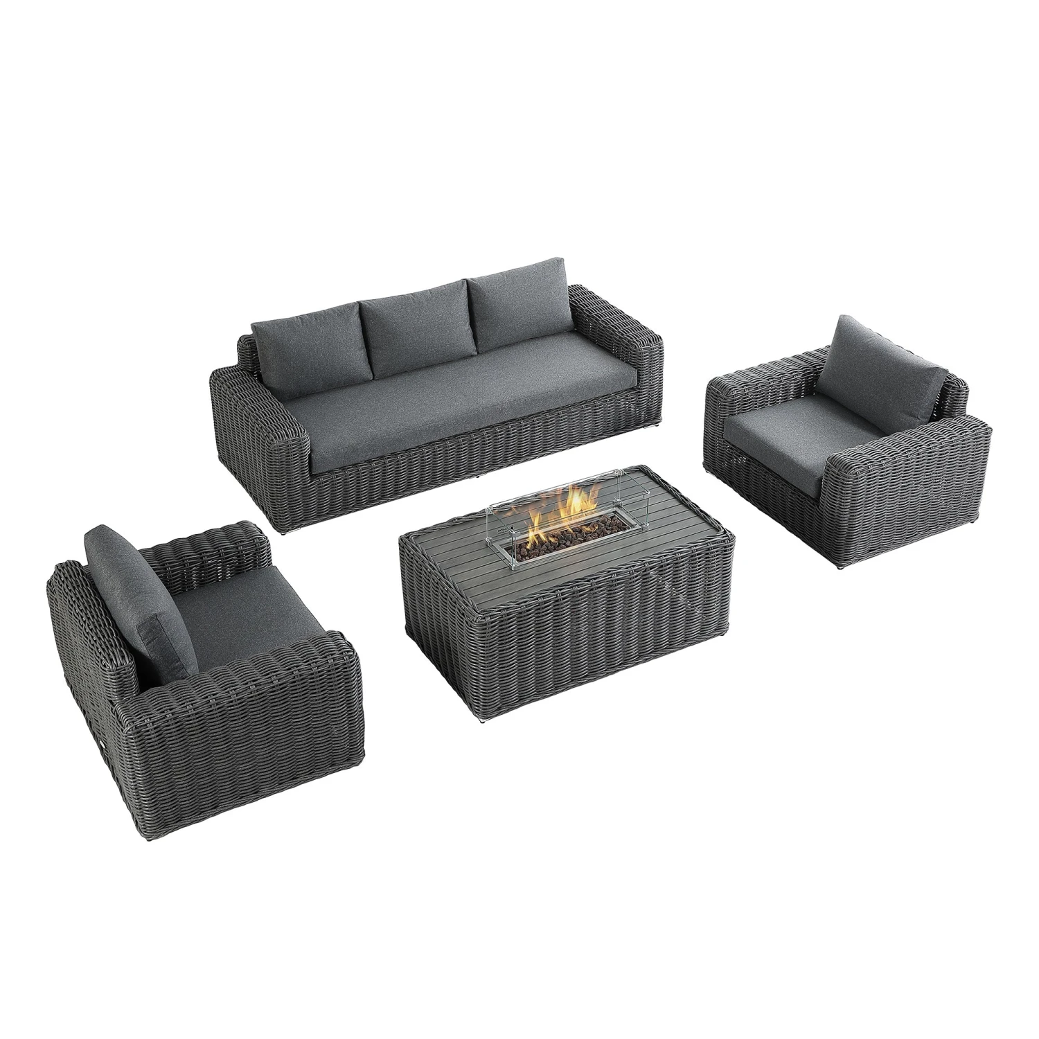 Bellagio Round Wicker Sofa Set With Firepit Coffee Table, Dark Grey 4 Bellagio Round Wicker Sofa Set With Firepit Coffee Table, Dark Grey - Image 4