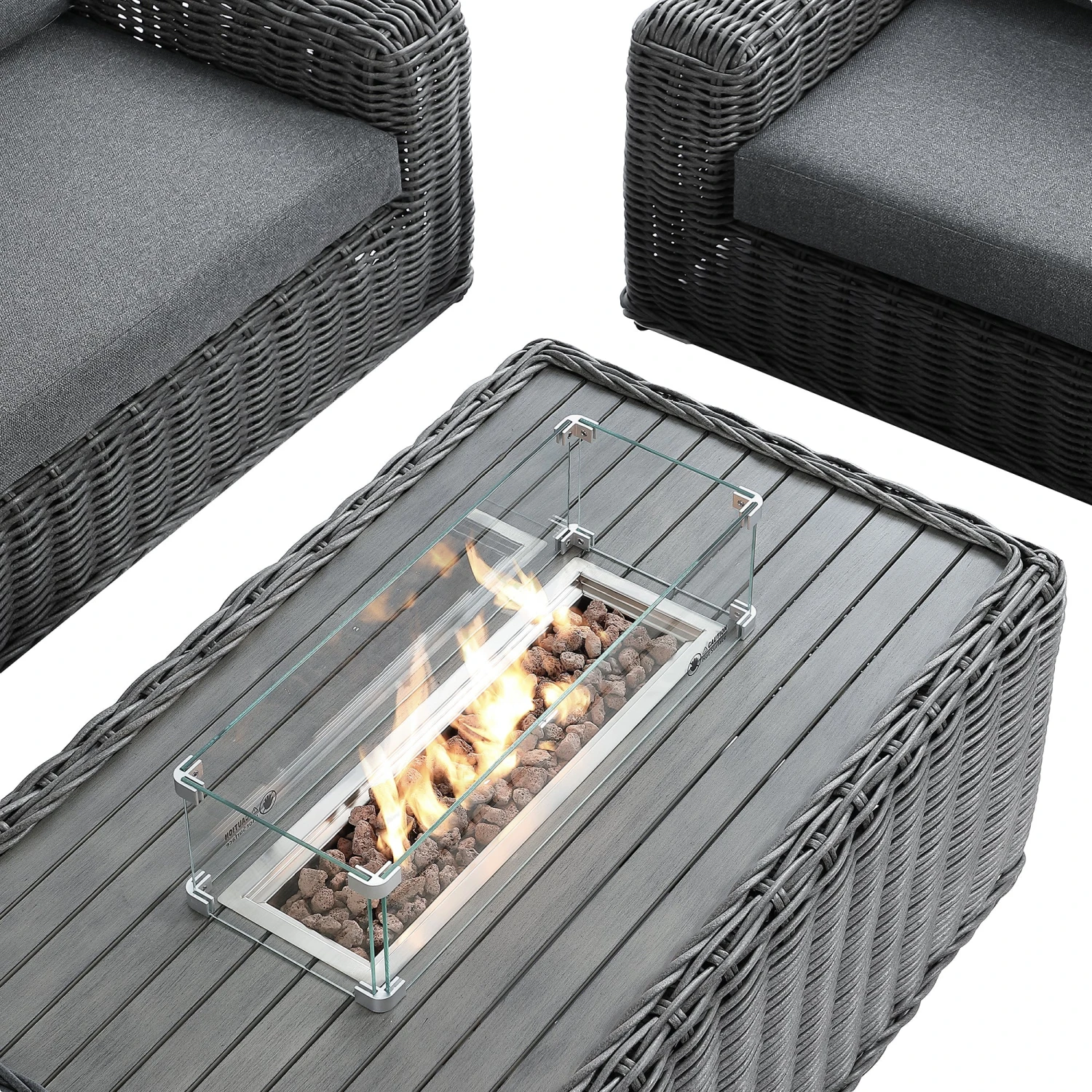 Bellagio Round Wicker Sofa Set With Firepit Coffee Table, Dark Grey 6 Bellagio Round Wicker Sofa Set With Firepit Coffee Table, Dark Grey - Image 6