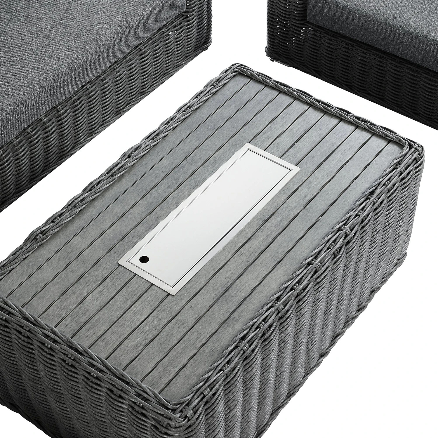 Bellagio Round Wicker Sofa Set With Firepit Coffee Table, Dark Grey 7 Bellagio Round Wicker Sofa Set With Firepit Coffee Table, Dark Grey - Image 7