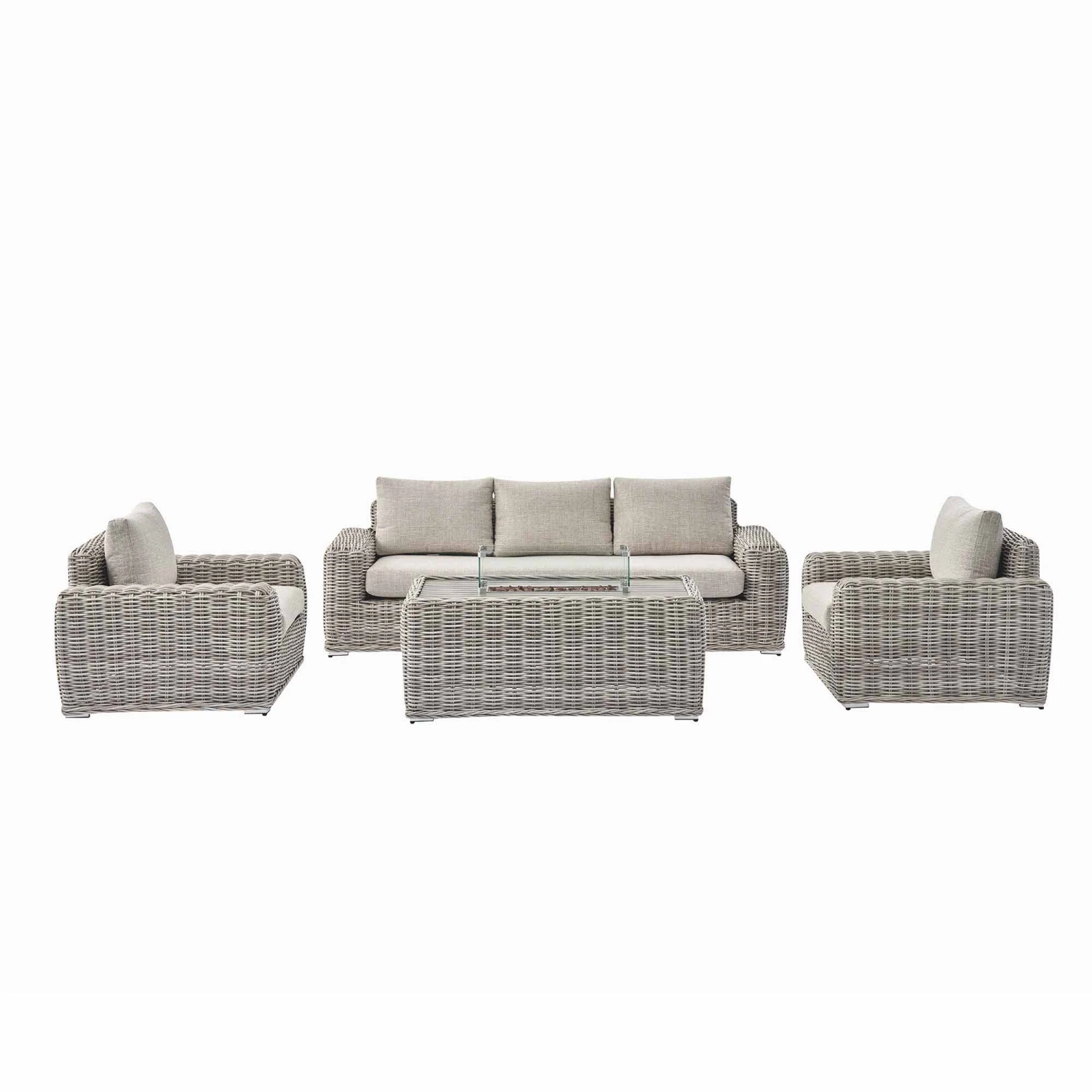 Bellagio Round Wicker Sofa Set With Firepit Coffee Table, Light Grey 2 Bellagio Round Wicker Sofa Set With Firepit Coffee Table, Light Grey - Image 2