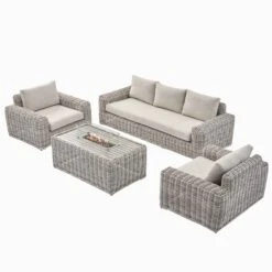 Bellagio Round Wicker Sofa Set With Firepit Coffee Table, Light Grey 11 Bellagio Round Wicker Sofa Set With Firepit Coffee Table, Light Grey -Daals Store OD SF 454 LGREY SET WB3