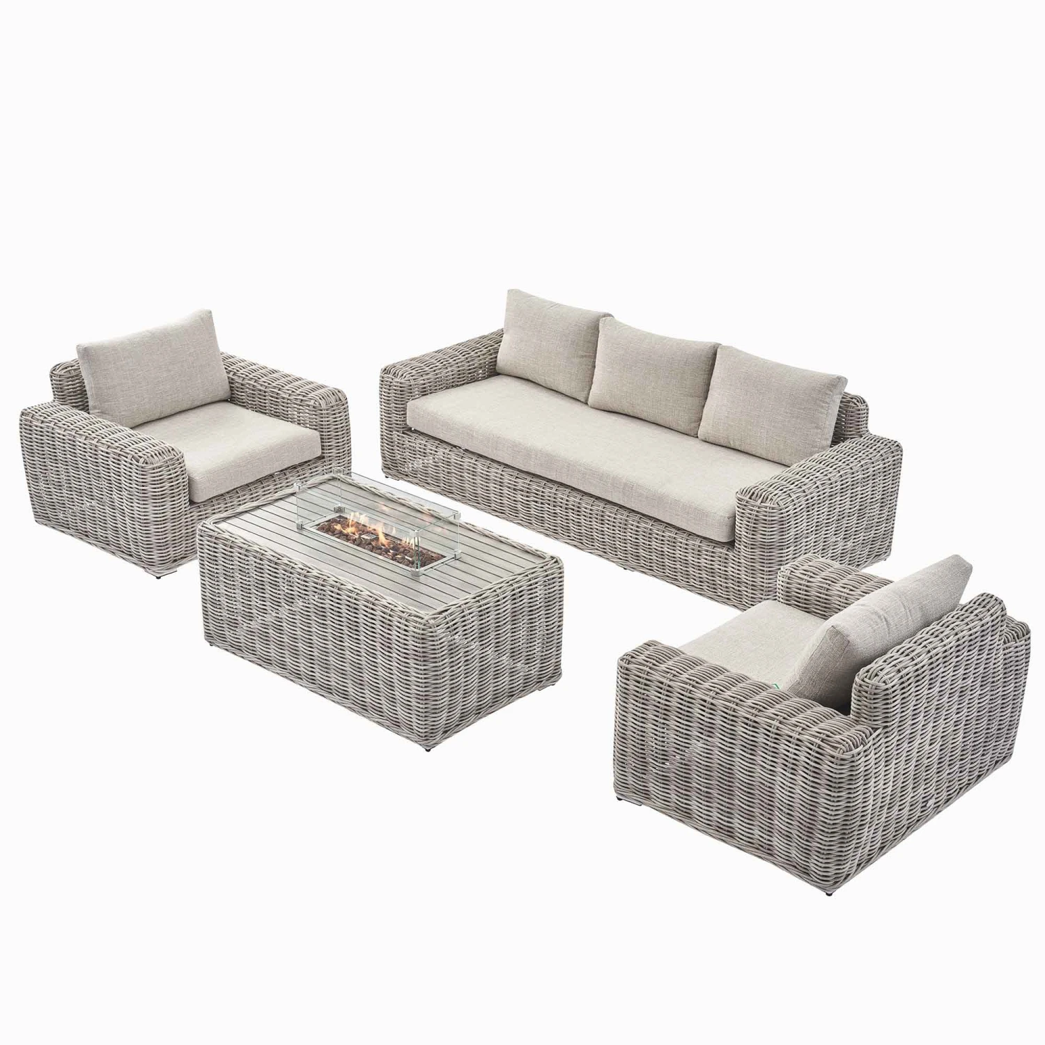 Bellagio Round Wicker Sofa Set With Firepit Coffee Table, Light Grey 4 Bellagio Round Wicker Sofa Set With Firepit Coffee Table, Light Grey - Image 4