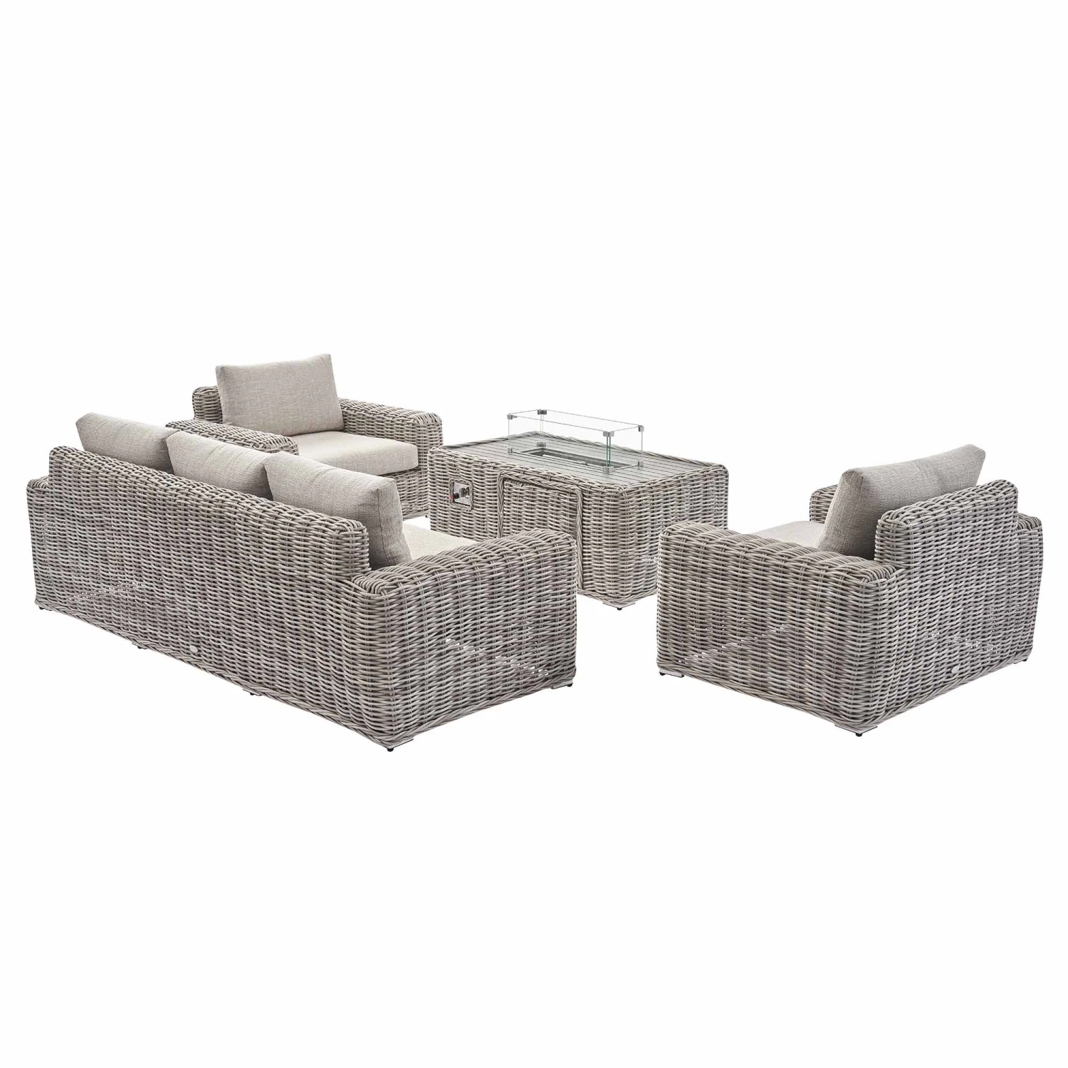 Bellagio Round Wicker Sofa Set With Firepit Coffee Table, Light Grey 5 Bellagio Round Wicker Sofa Set With Firepit Coffee Table, Light Grey - Image 5
