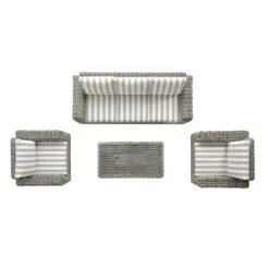 Bellagio Round Wicker Sofa Set With Firepit Coffee Table, Light Grey With Taupe Stripe 16 Bellagio Round Wicker Sofa Set With Firepit Coffee Table, Light Grey With Taupe Stripe -Daals Store OD SF 454 LGREY TAUPESTRIPE SET WB5