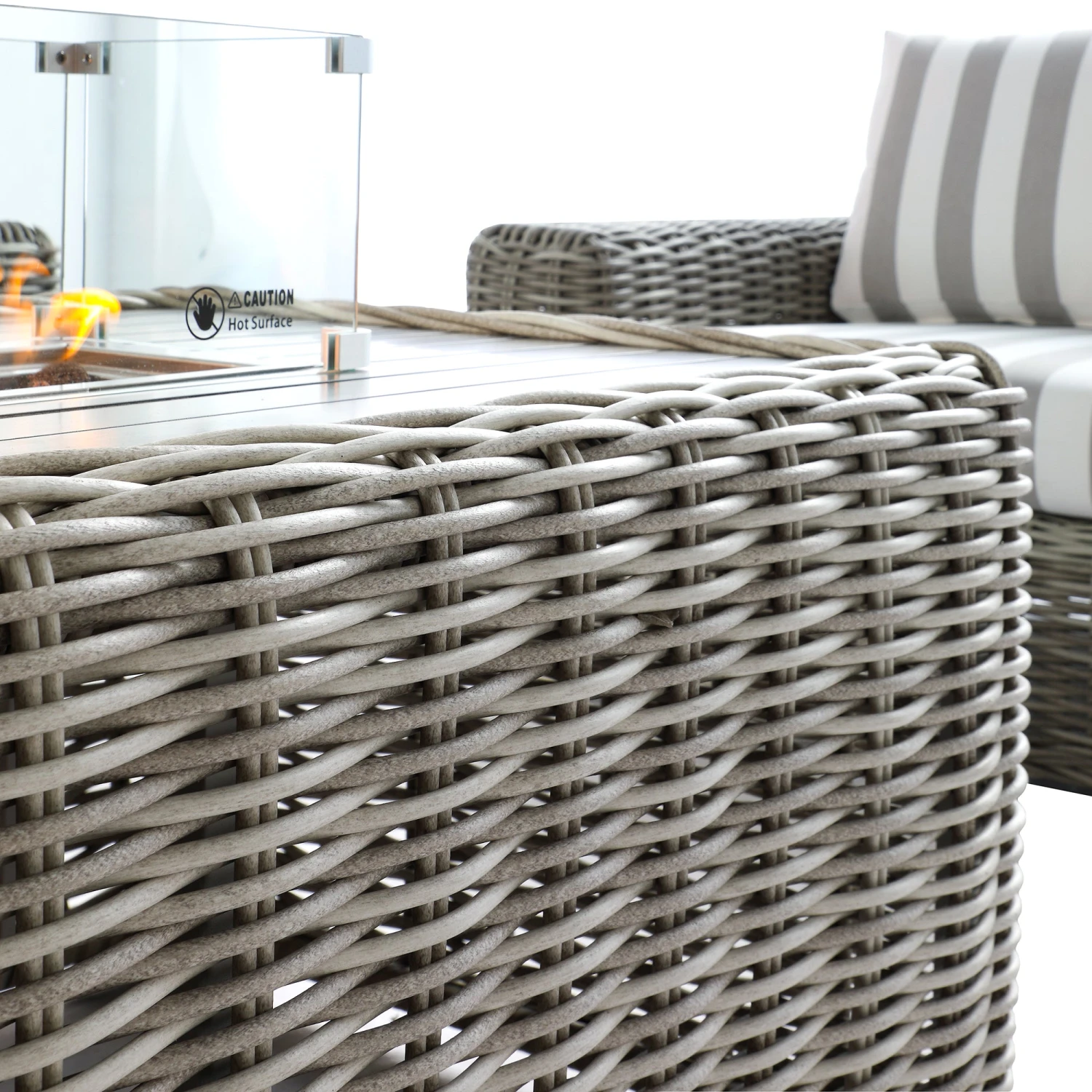 Bellagio Round Wicker Sofa Set With Firepit Coffee Table, Light Grey With Taupe Stripe 10 Bellagio Round Wicker Sofa Set With Firepit Coffee Table, Light Grey With Taupe Stripe - Image 10