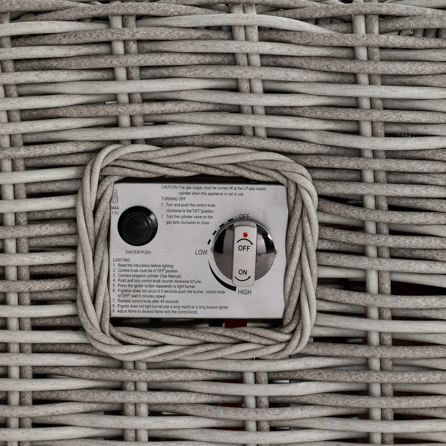 Bellagio Round Wicker Sofa Set With Firepit Coffee Table, Light Grey With Taupe Stripe 11 Bellagio Round Wicker Sofa Set With Firepit Coffee Table, Light Grey With Taupe Stripe - Image 11