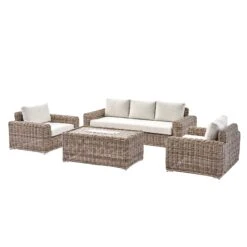 Bellagio Natural Round Wicker 5-Seater Sofa Set with Firepit Coffee Table -Daals Store OD SF 454 NAT SET WB3
