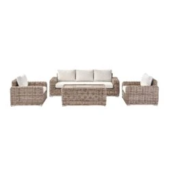 Bellagio Natural Round Wicker 5-Seater Sofa Set with Firepit Coffee Table -Daals Store OD SF 454 NAT SET WB4