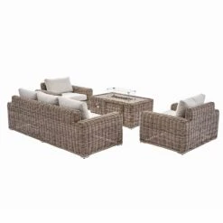 Bellagio Natural Round Wicker 5-Seater Sofa Set with Firepit Coffee Table -Daals Store OD SF 454 NAT SET WB6