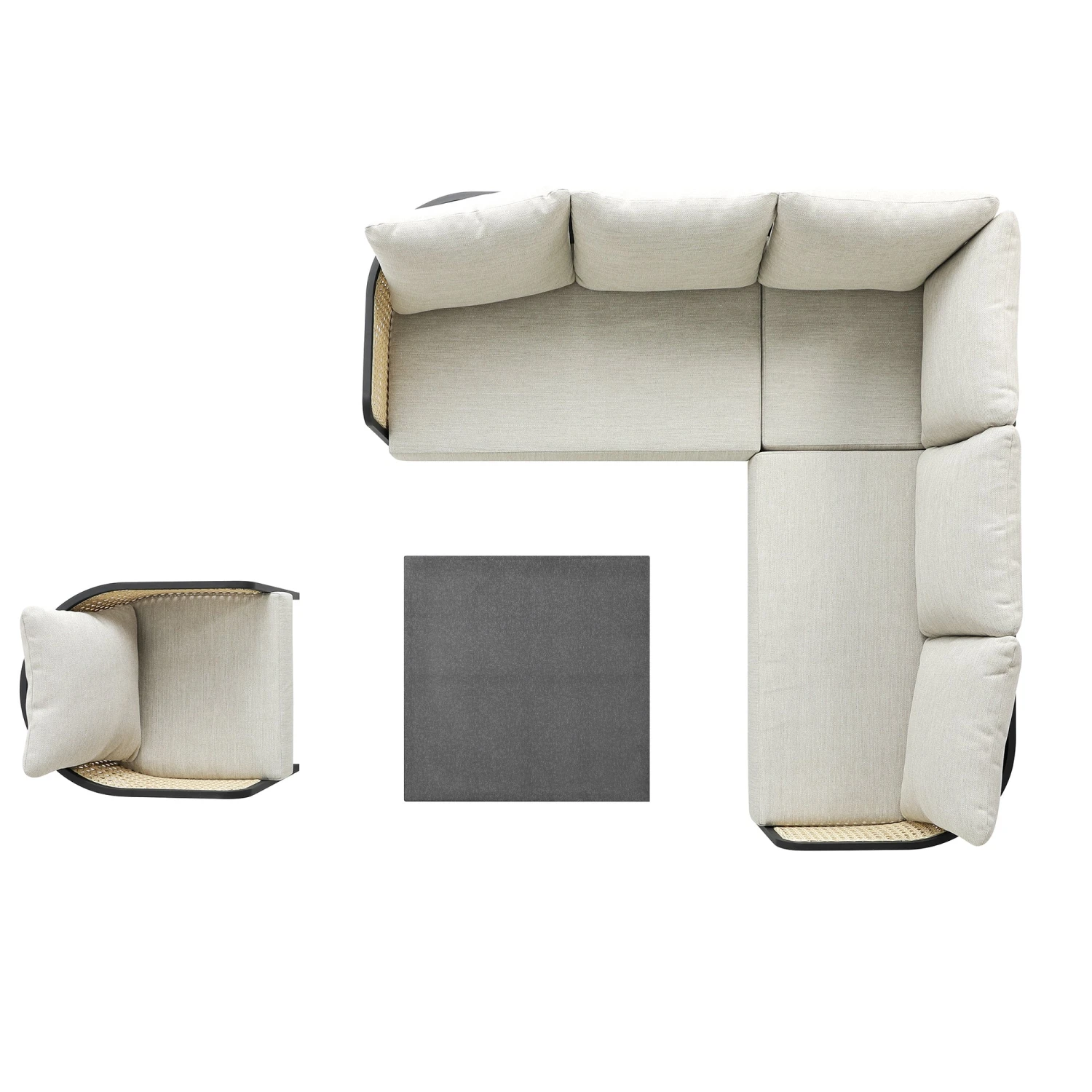 Pienza Outdoor Rattan Corner Sofa Set, Oatmeal Fabric With Black Frame 14 Pienza Outdoor Rattan Corner Sofa Set, Oatmeal Fabric With Black Frame - Image 14