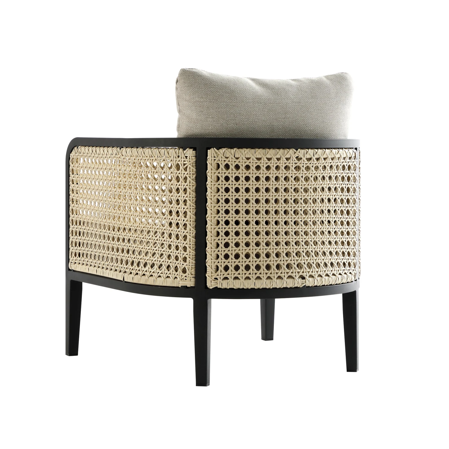 Pienza Outdoor Rattan Corner Sofa Set, Oatmeal Fabric With Black Frame 18 Pienza Outdoor Rattan Corner Sofa Set, Oatmeal Fabric With Black Frame - Image 18