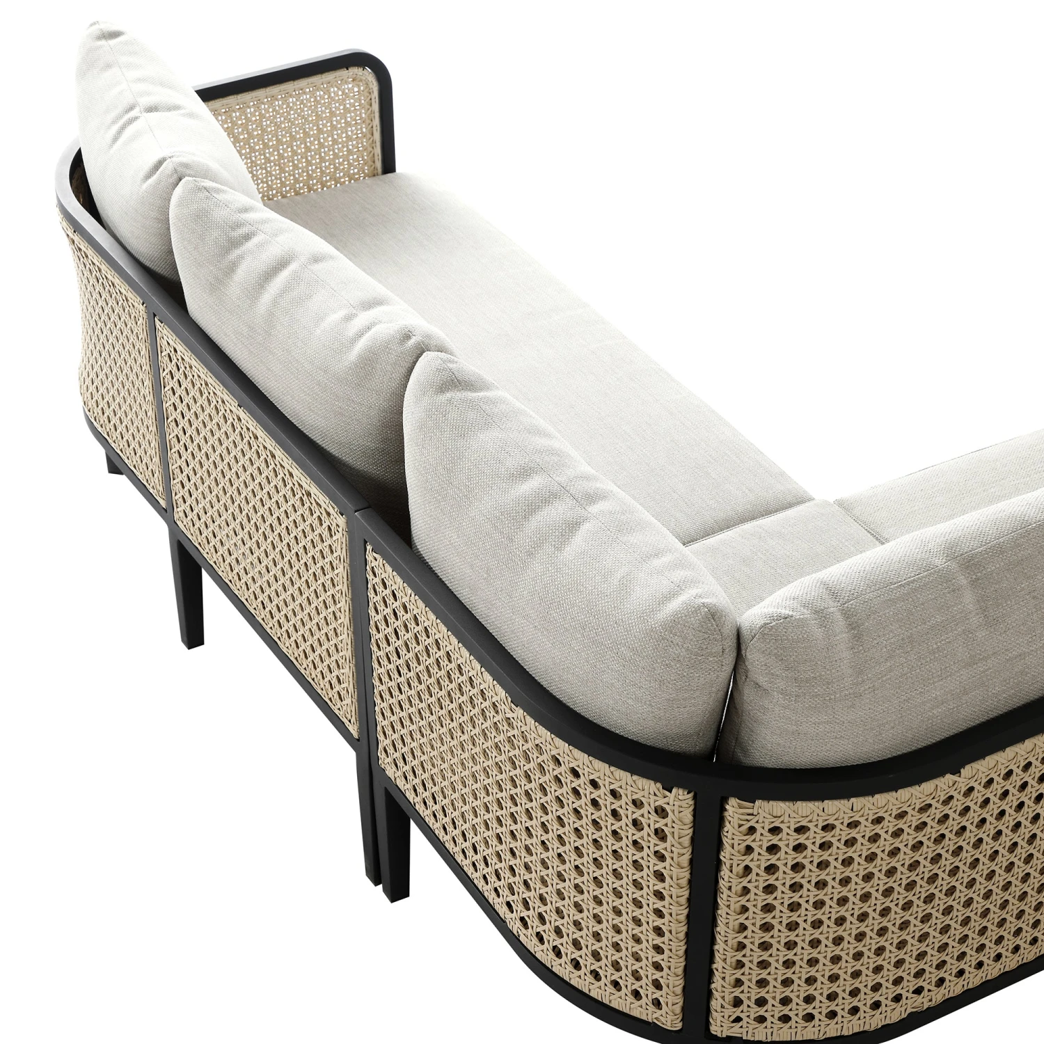 Pienza Outdoor Rattan Corner Sofa Set, Oatmeal Fabric With Black Frame 19 Pienza Outdoor Rattan Corner Sofa Set, Oatmeal Fabric With Black Frame - Image 19