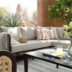 Pienza Outdoor Rattan Corner Sofa Set, Oatmeal Fabric With Black Frame 23 Pienza Outdoor Rattan Corner Sofa Set, Oatmeal Fabric With Black Frame -Daals Store OD SF 4697 BLACK OAT SET scene3