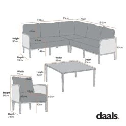 Pienza Outdoor Rattan Corner Sofa Set - Sage Green Fabric & Light Walnut Wood Effect Modular Lounge Set -Daals Store OD SF 4697 SET CHART 1