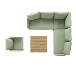 Pienza Outdoor Rattan Corner Sofa Set - Sage Green Fabric & Light Walnut Wood Effect Modular Lounge Set -Daals Store OD SF 4697 WALN GREEN SET WB4