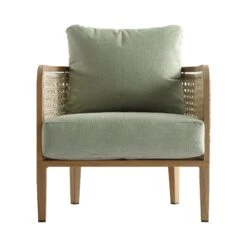 Pienza Outdoor Rattan Corner Sofa Set - Sage Green Fabric & Light Walnut Wood Effect Modular Lounge Set -Daals Store OD SF 4697 WALN GREEN SET WB6