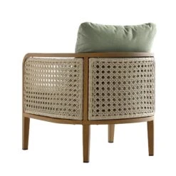 Pienza Outdoor Rattan Corner Sofa Set - Sage Green Fabric & Light Walnut Wood Effect Modular Lounge Set -Daals Store OD SF 4697 WALN GREEN SET WB8