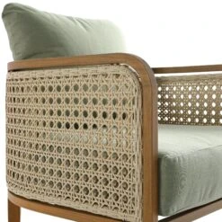 Pienza Outdoor Rattan Corner Sofa Set - Sage Green Fabric & Light Walnut Wood Effect Modular Lounge Set -Daals Store OD SF 4697 WALN GREEN SET detail3