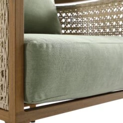 Pienza Outdoor Rattan Corner Sofa Set - Sage Green Fabric & Light Walnut Wood Effect Modular Lounge Set -Daals Store OD SF 4697 WALN GREEN SET detail5