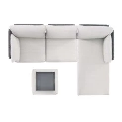 Pedra Carbon Grey Aluminium and Fishbone Rope Reversible Chaise Sofa Set – Includes Beige Cushions and Multi-Functional Stool -Daals Store OD SF 4967 GREY SET WB4