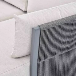 Pedra Carbon Grey Aluminium and Fishbone Rope Reversible Chaise Sofa Set – Includes Beige Cushions and Multi-Functional Stool -Daals Store OD SF 4967 GREY SET detail1