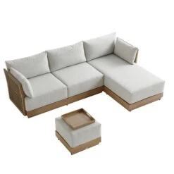 Pedra Natural Wood-Effect Aluminium & Rope Outdoor Reversible Chaise Sofa Set 12 Pedra Natural Wood-Effect Aluminium & Rope Outdoor Reversible Chaise Sofa Set -Daals Store OD SF 4967 NAT SET WB3