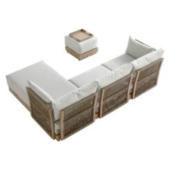 Pedra Natural Wood-Effect Aluminium & Rope Outdoor Reversible Chaise Sofa Set 15 Pedra Natural Wood-Effect Aluminium & Rope Outdoor Reversible Chaise Sofa Set -Daals Store OD SF 4967 NAT SET WB6